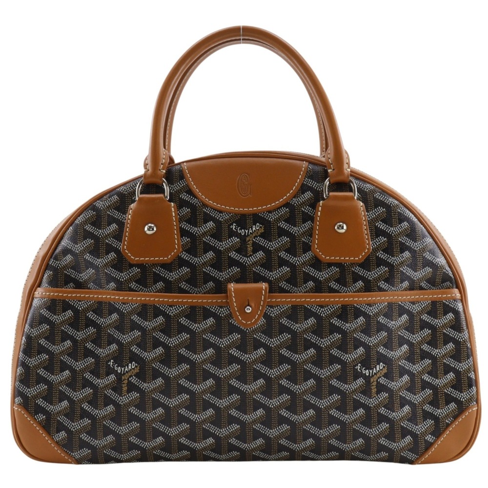 Goyard Saint Jean MM Handbag, Mini Boston Bag, Leather x PVC, Black, Double Z...